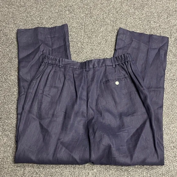 Lauren Ralph Lauren size 14W linen wide leg high waist pants navy bohemian - Picture 4 of 4